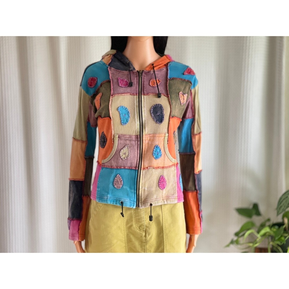 Festival Patchwork Pixie Hoodie Zip Up Cotton Jac… - image 2
